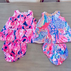 2 Lilly Pulitzer girls shift dress and bloomers, size 12-18 months